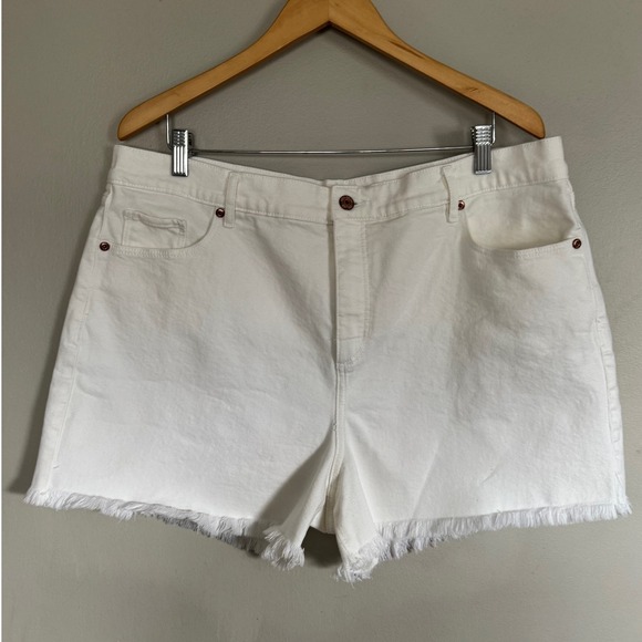 LOFT Pants - LOFT‎ White Denim Shorts Women's Size 18 Fringe Hem Casual Summer